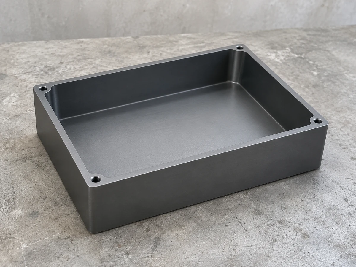 Anodized aluminium electronics housing — representative component illustration