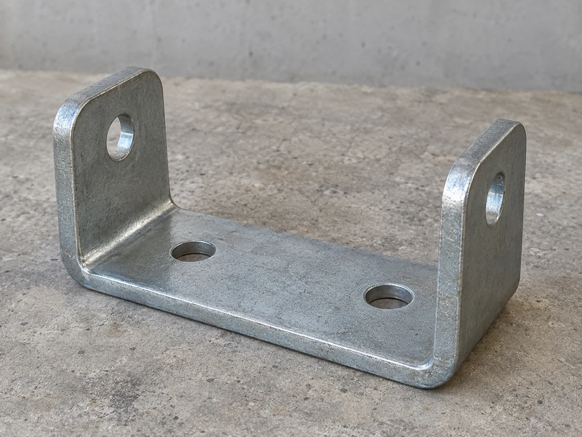 Zinc-plated pressed steel mounting bracket — representative component illustration